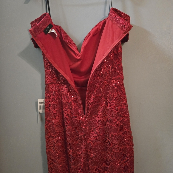 B. Smart Scarlet Lace Off-Shoulder Midi Dress Sweatheart Cocktail Sequin Party - Picture 4 of 7
